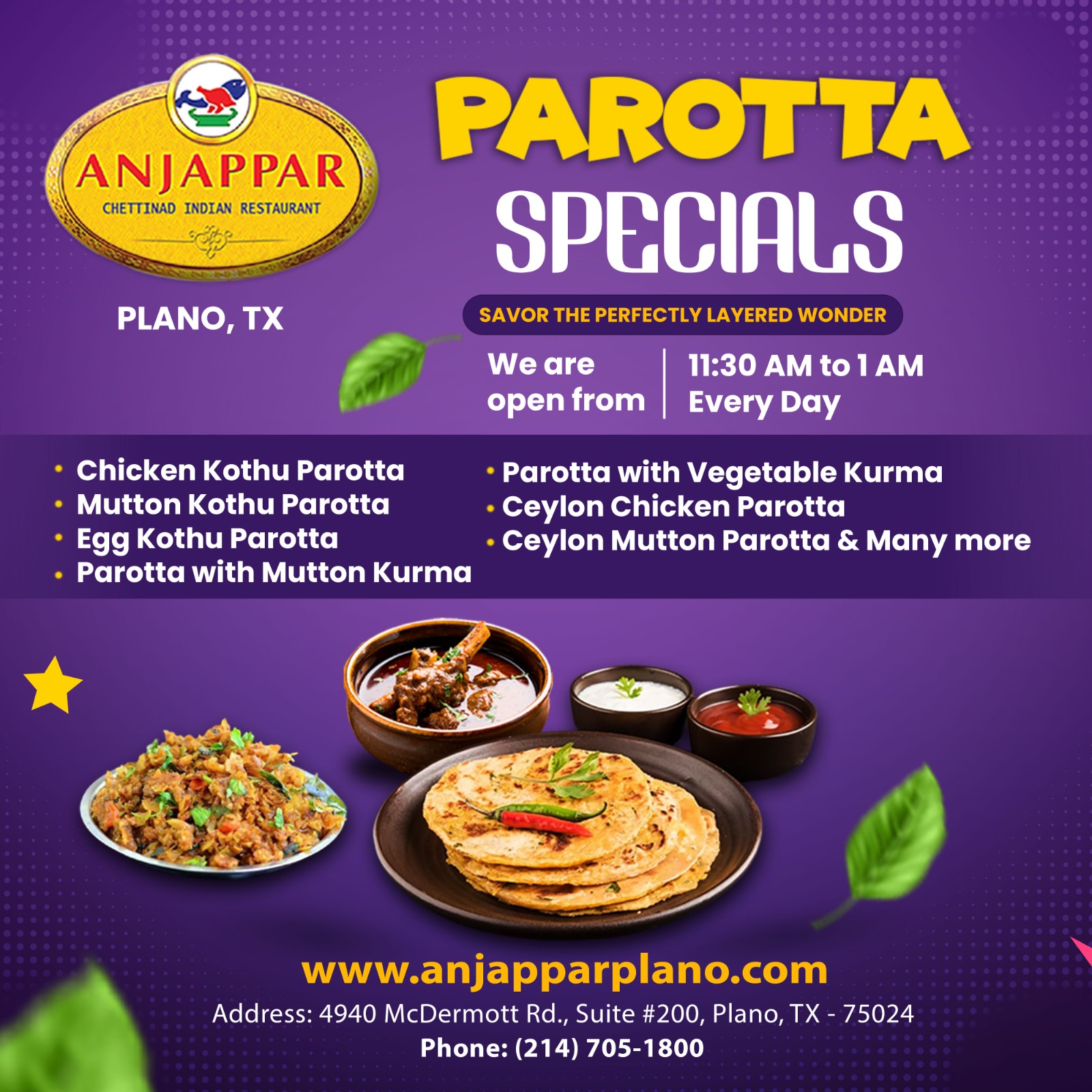 Indulge in our Parotta Specials for a delightful experience!
